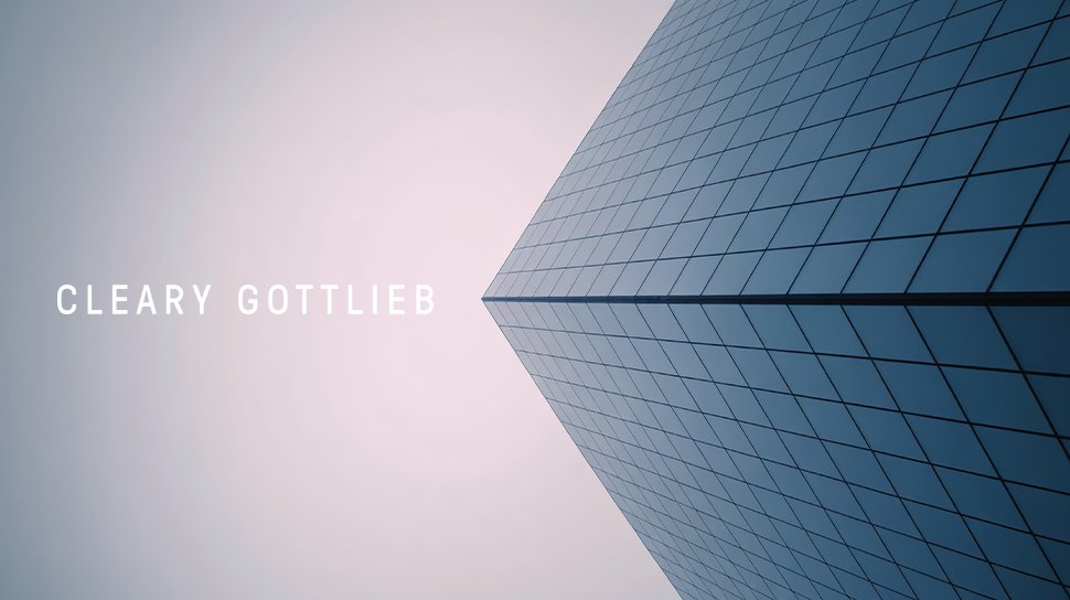Cleary Gottlieb brand cover, minimal architectural photograph